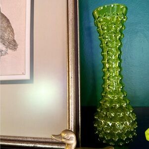 Vintage Hobnail Green Glass Vase